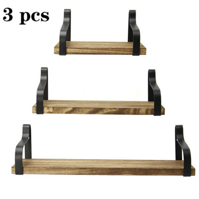 3Pcs Set Floating Shelf Rustic Wood Display Rack Storage Wall Shelves