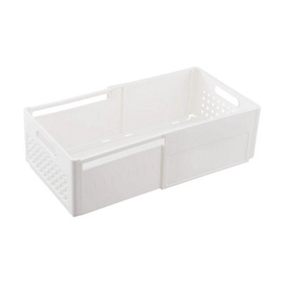  - White-25X(28-48)X15Cm Stackable Wardrobe Organiser Shelf Rack Pantry Closet Storage Box Drawer Baskets
