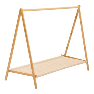  - Foldable Bamboo Wood Clothes Rail Garment Rack Hanger Stand Fabric Storage Shelf