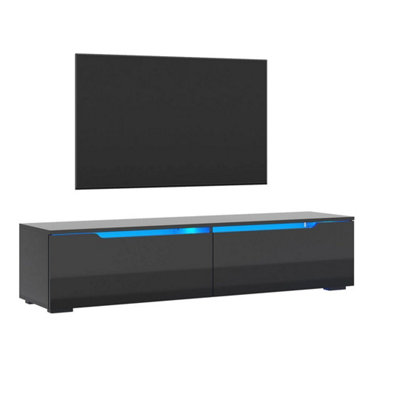  - 160Cm High Gloss Black Floating Tv Stand Unit Cabinet Wall Mounted Storage Door