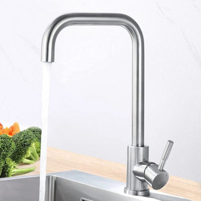  - Modern Kitchen Sink Mixer Taps Swivel Spout Silver