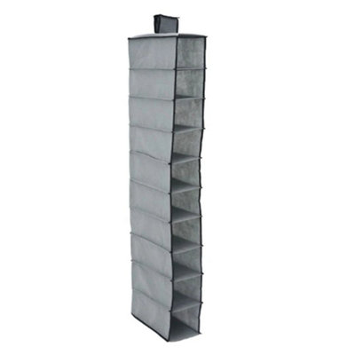  - Grey 10 Layer Hanging Bag Vertical Shelf Shoe Storage Bag Holder Closet Organizer