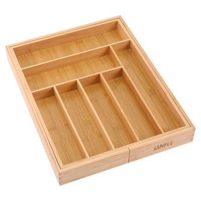  - Extendable Bamboo Cutlery Tray Kitchen Drawer Organiser 9 Storage Compartments