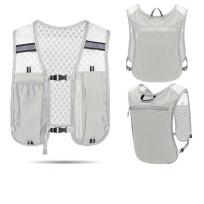  - Grey Reflective Running Vest Pack Running Hydration Vest Bag Water Bottle Chest Pack