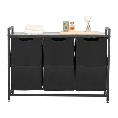  - 3 Compartment Laundry Hamper Basket Removable Bag Clothes Sorter Shelf
