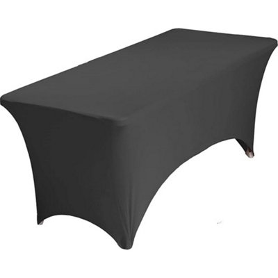  - 6Ft Rectangular Spandex Stretch Tight Fit Table Cover Trestle Tablecloth 2Pc Black Table Cover