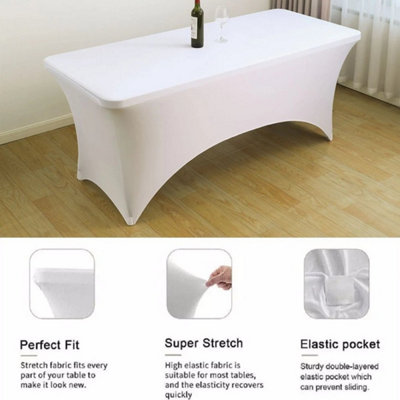  - 6Ft Rectangular Spandex Stretch Tight Fit Table Cover Trestle Tablecloth  3Pc White Table Cover