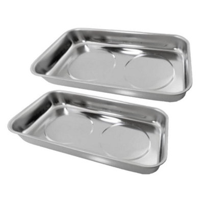  - 2Pc Garage Workshop Magnetic Parts Tray Dish Set 2 Trays