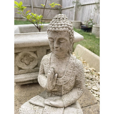  - Meditating Buddha Stone Statue Vintage Oriental Monk Outdoor Garden Ornament