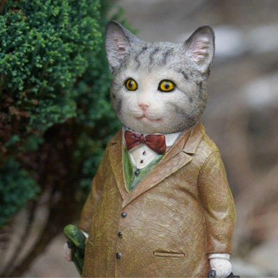  - Tabby Cat Resin Sculpture Home Garden Kitten Statue Outdoor Animal Ornament