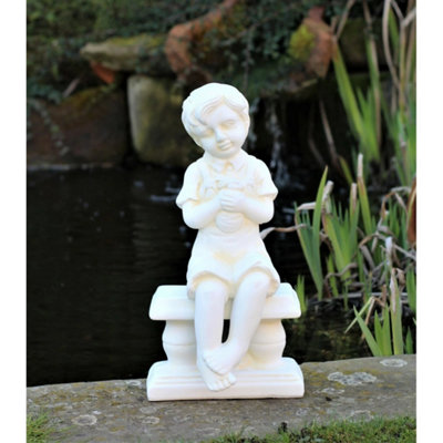  - Garden Ornaments Girl Boy Cherub Statue Decor Ceramic Decoration Large Boy