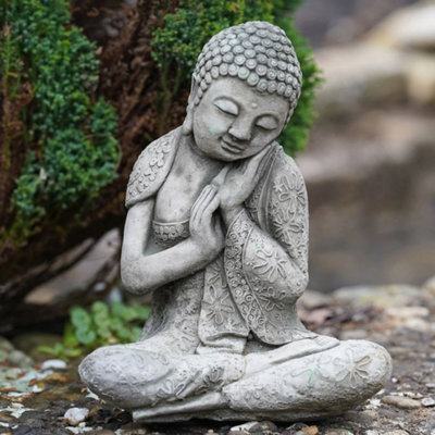  - Peaceful Buddha Stone Statue Outdoor Garden Zen Monk Ornament Sculpture Decor