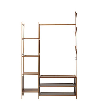  - Bamboo Clothes Rail Rack Garment Hanging Stand Corner Open Wardrobe