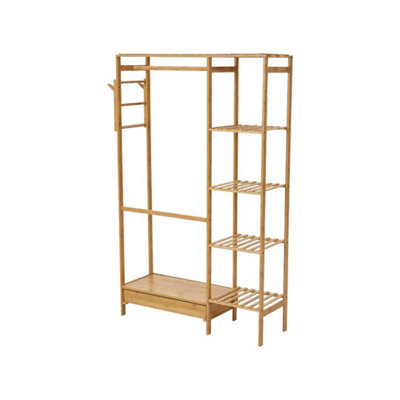  - Wooden Clothes Rail Rack Garment Hanging Stand Open Wardrobe Shelves