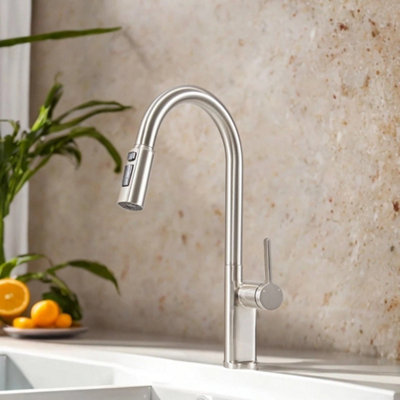  - Kitchen Stainless Steel Faucet Swivel Sink Pull Out Sprayer Mixer Tap