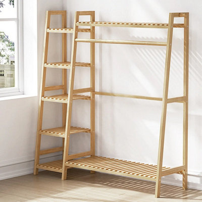  - Wood Clothes Rail Hanging Rack Garment Display Stand Storage Shelves