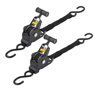  - 2Pcs Heavy Duty Retractable Retract Ratchet Tie Down Strap 25mm X 3.3M W/ S-Hook