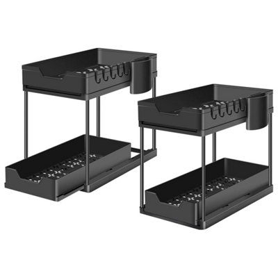  - 2Pcs  2 Tier Pull Out Basket Kitchen Under Sink Cupboard Organiser Drawer Storage Rack