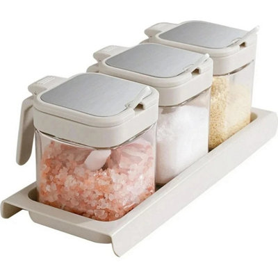  - Set Of 3 Spice Jars Flip Top Herbs Condiments Seasoning Pots Storage Containers