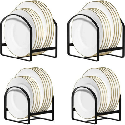  - 4 Pack Kitchen Plate Holders Metal Dish Rack Organiser For Cupboard & Countertop