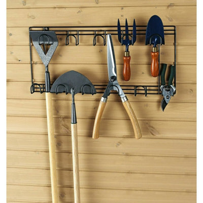  - Double Garden Tool Rack Shed Garage Wall Mounted Storage Organiser Holder Hooks