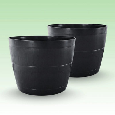  - 2 Plastic Barrel Planter Plant Tub Garden Patio Outdoor Indoor Garden Flower Pot
