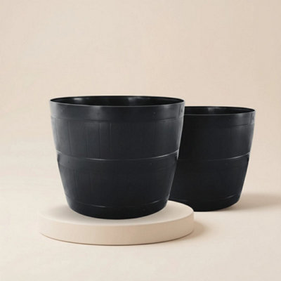  - 34Cm Plastic Barrel Planter Tub Garden Patio Outdoor Indoor Garden Flower Pot