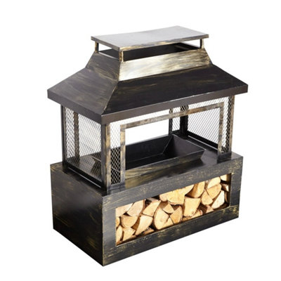  - Burner Fire Pit Chiminea Heater Mesh Surround Steel And Storage Outdoor
