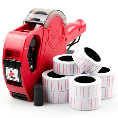  - Price Tagging Gun Pricing Tag Retail Shop + 11 Label Rolls Stickers & Spare Ink Red Price Gun + 11000 Labels