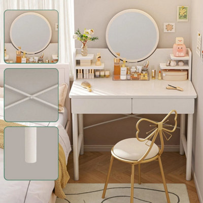  - 80Cm Vanity Dressing Table With 2 Drawers & Mirror Makeup Desk For Bedroom