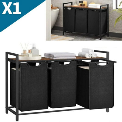  - 3 Section Laundry Basket With Shelves Pull-Out Sorting Hamper Removable Bags