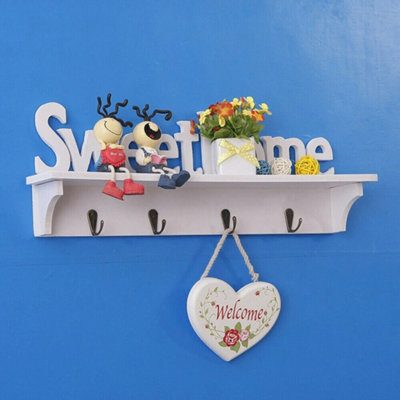  - 4 Hooks Wooden Wall Mounted Coat Rack With Shelf Clothes