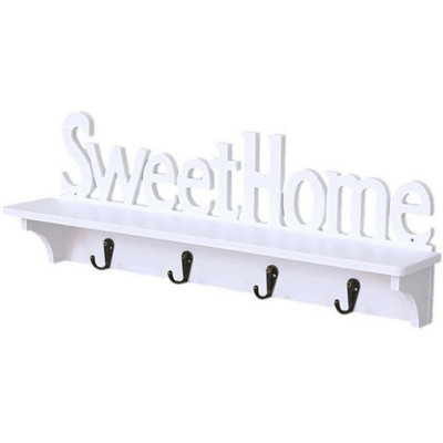  - 4 Hooks Wooden Wall Mounted Coat Rack With Shelf Clothes