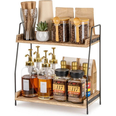  - 2 Tier Wooden Desk OrganizerDouble-Layer Desktop Storage