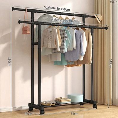  - Heavy Duty Metal Double Clothes Rail Garment Hanging Rack