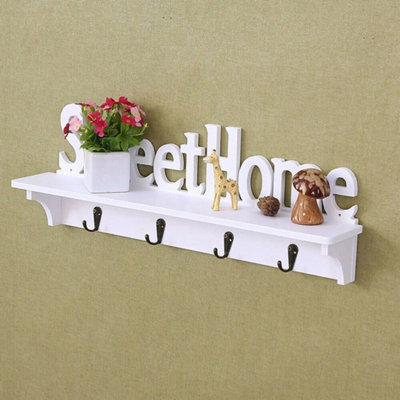 - 4 Hooks Wooden Wall Mounted Coat Rack With Shelf Clothes