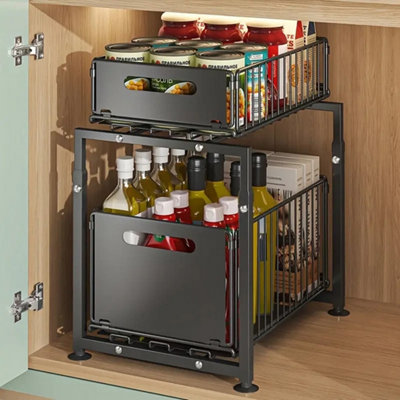  - 2-Tier Pull Out Basket Under Sink Kitchen Cupboard