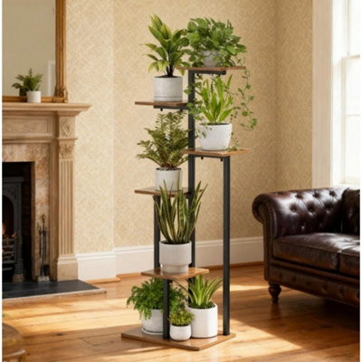  - 6 Tier Plant Stand Heavy Duty Tall Metal Wood Indoor Flower Pot Shelf Rack