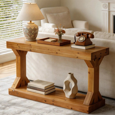  - Rustic Brown Versatile Console Table Solid Wood Entryway Hallway Sofa Table