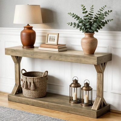  - Natural Wood Versatile Console Table Solid Wood Entryway Hallway Sofa Table