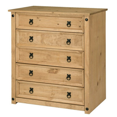  - Chest Of Drawers Pine 5 Drawer Solid Pine Mexican Wax