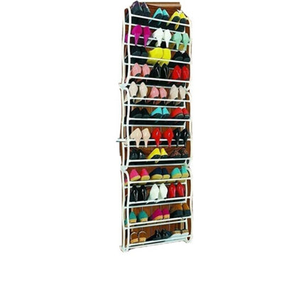  - 36 Pair Over Door Hanging Shoe Hook Shelf Rack Holder Storage Organiser White