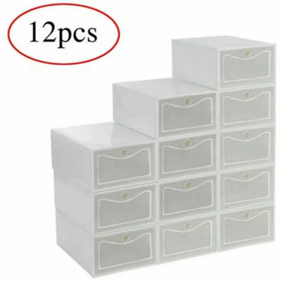  - 12Pcs/set B  Clear Plastic Shoe Storage Box Stackable Foldable Boxes Trainers Organiser
