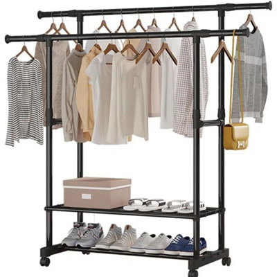  - Heavy Duty Clothes Rail 120Kg Load Sturdy Clothes Rack With Shelfs & Shoe Rack