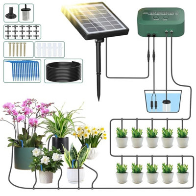  - 50Ft Solar Automatic Drip Irrigation System Kit +Plant Watering Timer Set Lawn