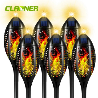  - Set Of 6 Flickering Flame Solar Torch Stake Lights For Garden Path