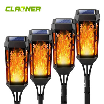 - Set Of 4 Flickering Flame Solar Torch Stake Lights For Garden Path
