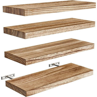  - 4 Pcs New Wall Mounted Floating Shelves Wood Rustic Wall Shelves Wooden Bookcase Rack
