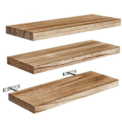  - 3 Pcs New Wall Mounted Floating Shelves Wood Rustic Wall Shelves Wooden Bookcase Rack