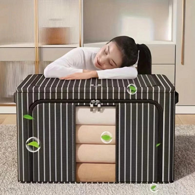  - 2X 100L Folding Storage Box Made Of Thick Fabric Steel Frame Wardrobe Organizer